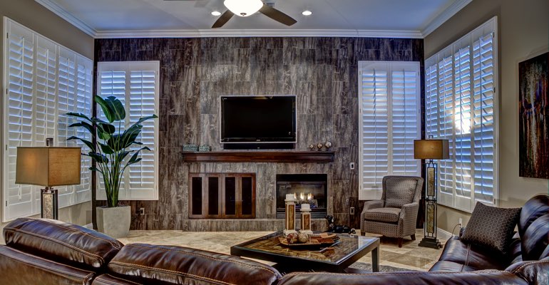 San Diego living room with shutters