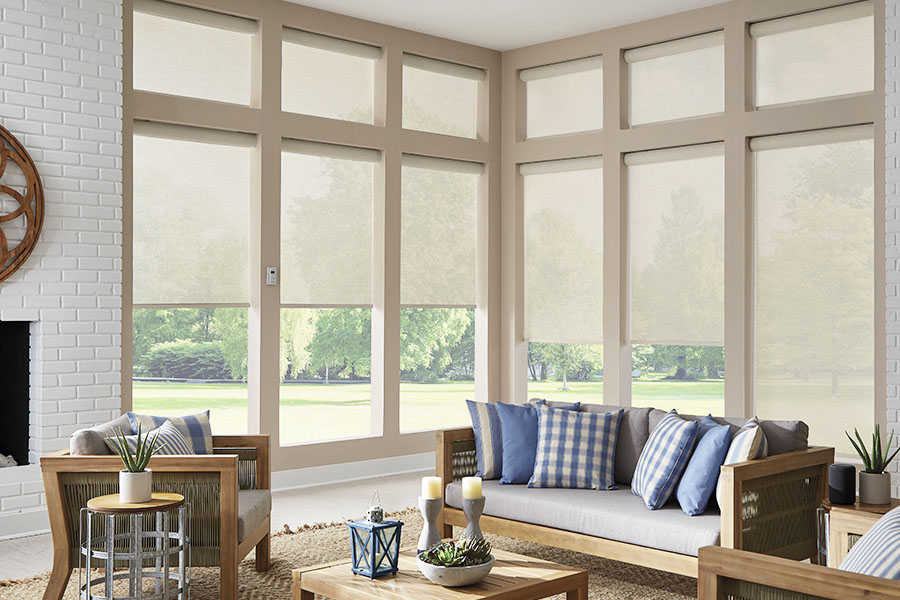 Beige shades in a large living room area