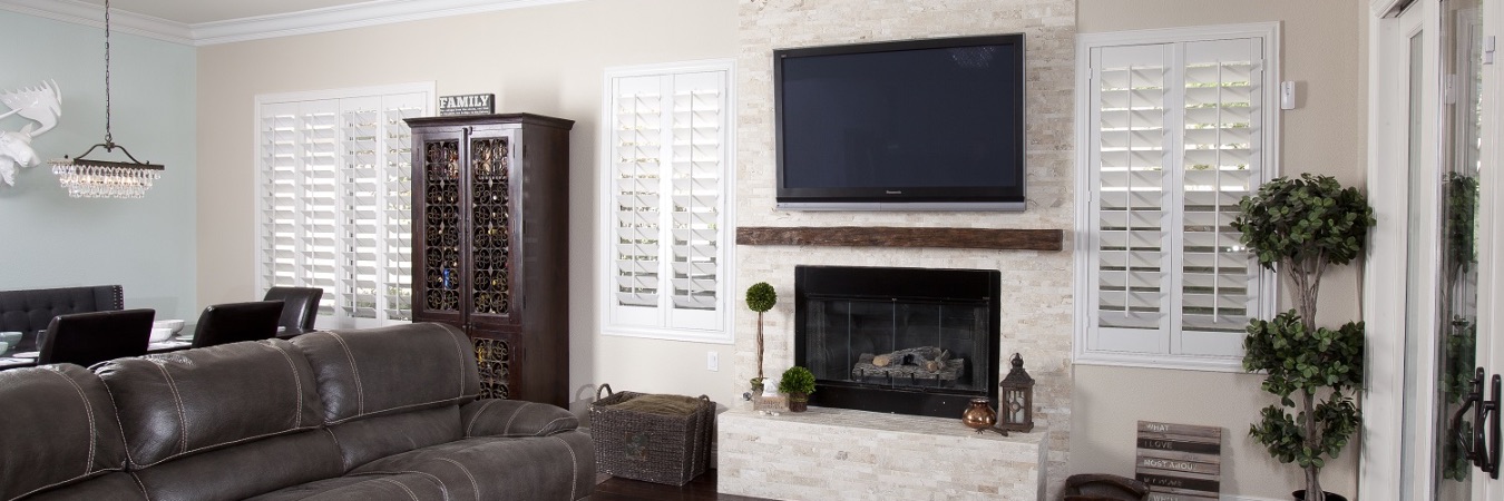 Polywood shutters in a San Diego living room