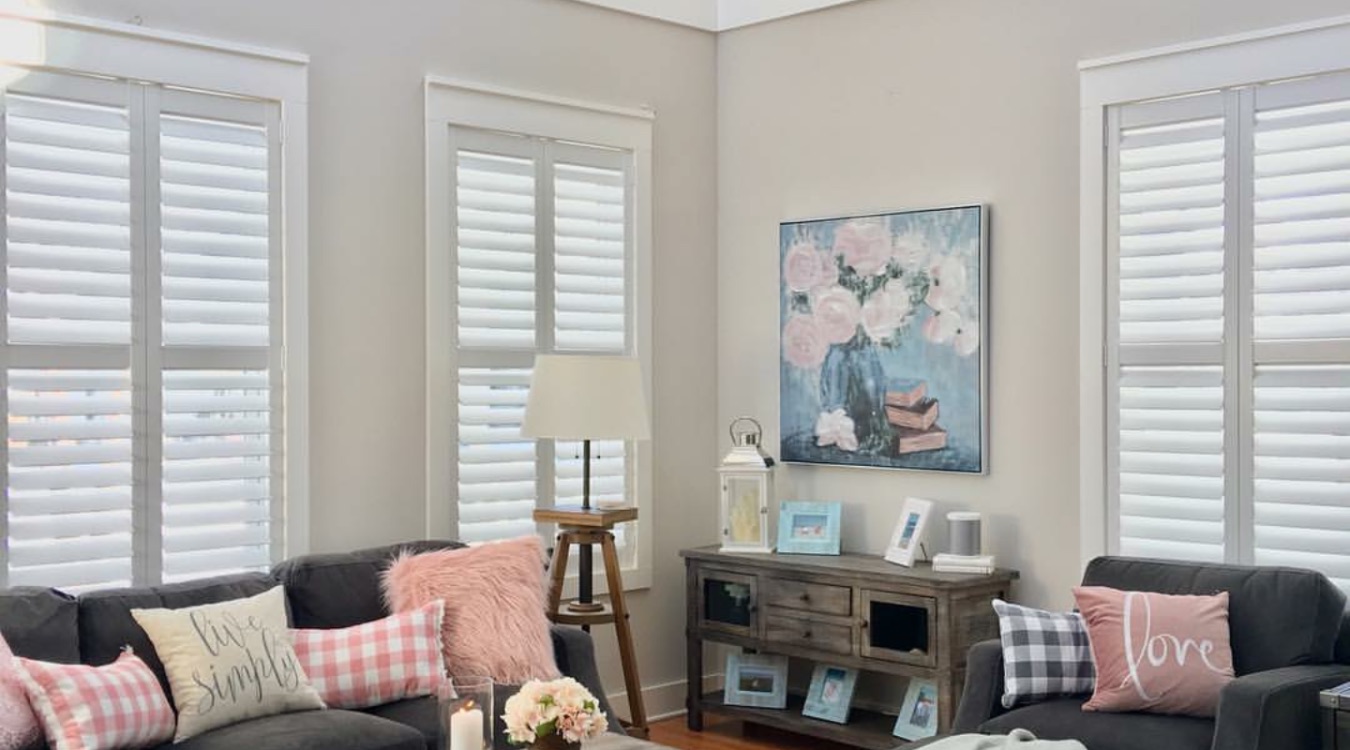 Interior shutters in cozy family room