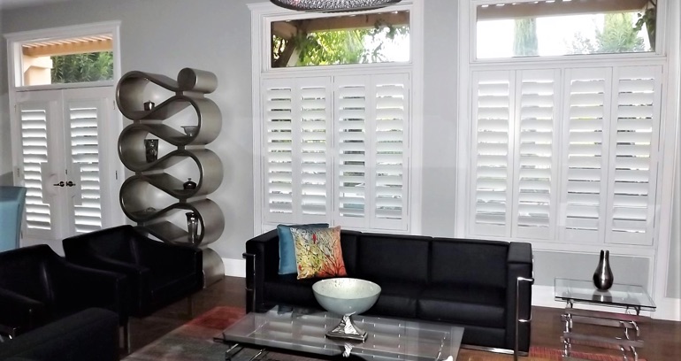 San Diego DIY shutters in living room.