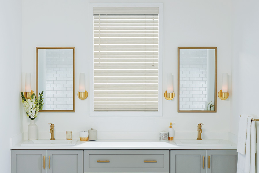 White Polywood blinds in a modern styled bathroom