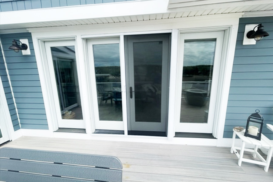 Large retractable screen door black with white trim