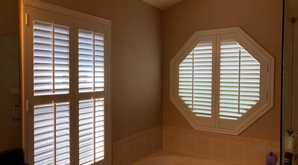 Octagon window treatments Octagon window in a San Diego bathroom