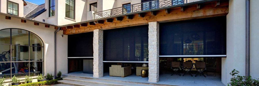 black exterior shades on a patio
